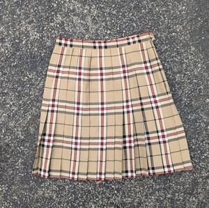 Vintage 90s Land's End Plaid Pleated Wool Skirt